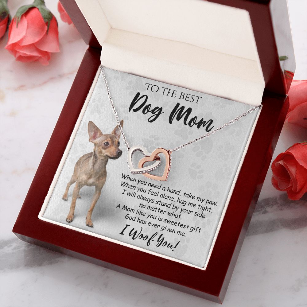 To The Best Chihuahua Dog Mom Knot Necklace Mother's Day Gift , I Woof You Quote Gift Card, Message Card Jewelry For Dog Lovers, Necklace For Mom Interlocking Hearts Necklace