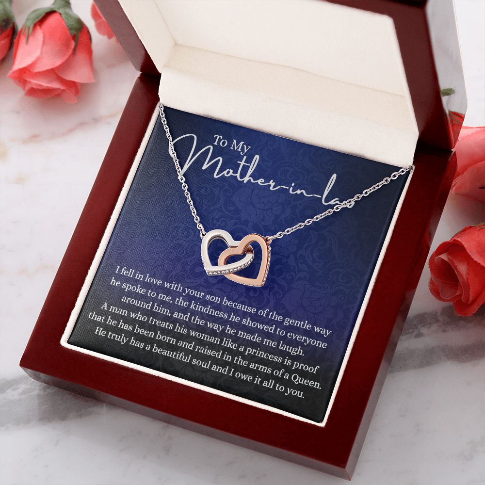 To My Mother in Law Necklace, Mother in Law Jewelry Box, Gift Card, Necklace for Mother in Law Jewelry Gift to My Mother-in-law on Wedding Day Mother's day gift for Mother in Law Interlocking Hearts Necklace