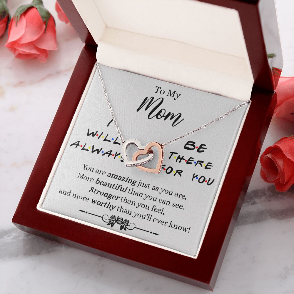 Mother Daughter Necklace Gifts For Mom Birthday Christmas Mothers Day Present To My Mom Jewelry Pendant Message Card Gift Box Interlocking Hearts Necklace