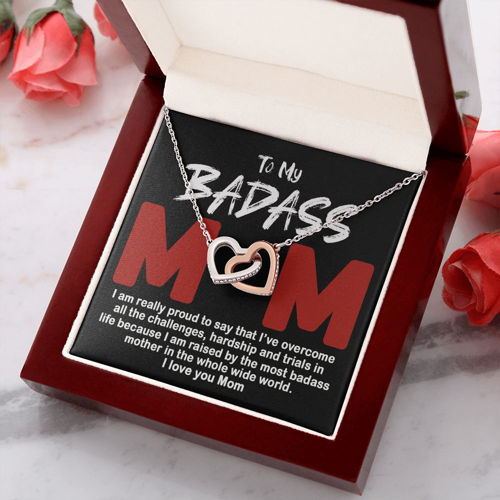To My Badass Mom Necklace Badass Mom Gift, Jewelry For Step Mom On Mother's Day Interlocking Hearts Necklace