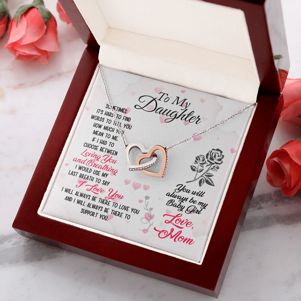 To My Daughter Necklace Pendant Gift From Mom Necklace Loving You And Breathing With Message Card Gift Box Gift For To Daughter, Daughter In Law On Birthday Anniversary Interlocking Hearts Necklace