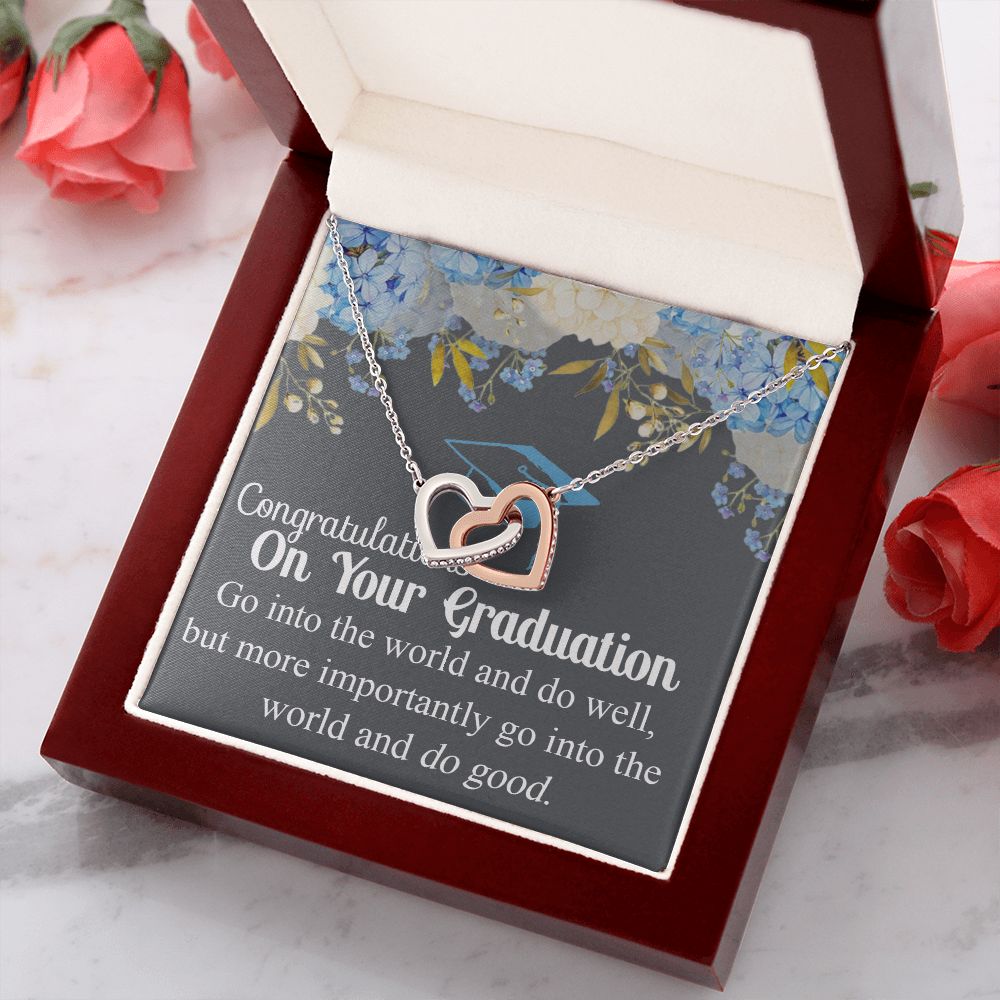 Graduation Gift Necklace For Girls, Graduation Jewelry, College, High School Congrats Graduation Pendants Gift For Daughter, Granddaughter, Niece, Sister Interlocking Hearts Necklace
