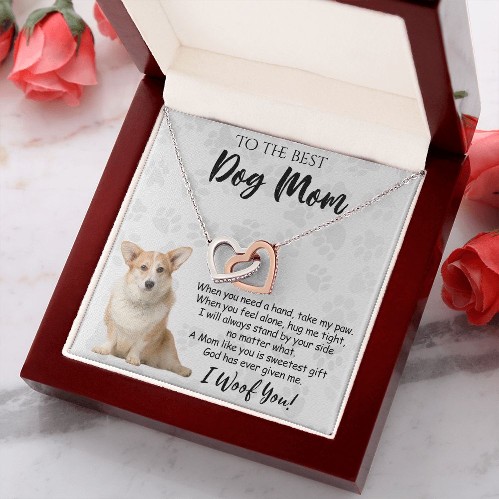 To The Best Corgi Dog Mom Knot Necklace Mother's Day Gift , I Woof You Quote Gift Card, Message Card Jewelry For Dog Lovers, Necklace For Mom Interlocking Hearts Necklace