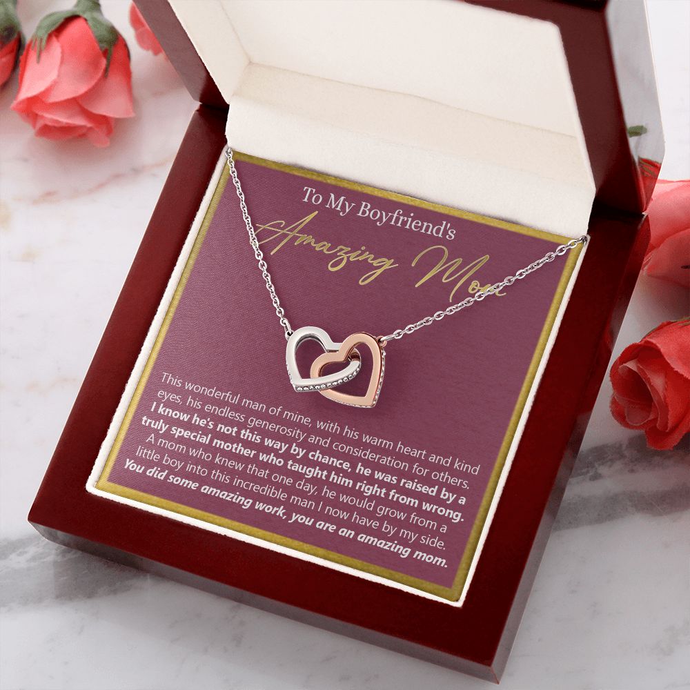 To My Boyfriend's Mom Necklace Jewelry Gift, Mother's Day Gift, Birthday Gift For Boyfriend's Mom, Boyfriend's Mom Necklace Interlocking Hearts Necklace