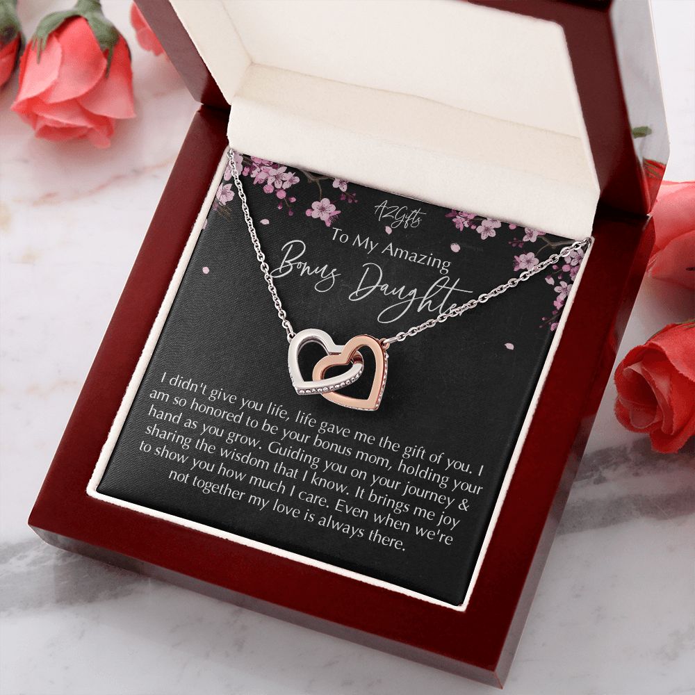 Bonus Daughter Gifts From Stepdad, Step Daughter Gifts From Stepmom, Stepdaughter Gifts From Stepdad, Father Stepdaughter Necklace, To My Bonus Daughter Necklaces, Christmas Gifts For Bonus D Interlocking Hearts Necklace