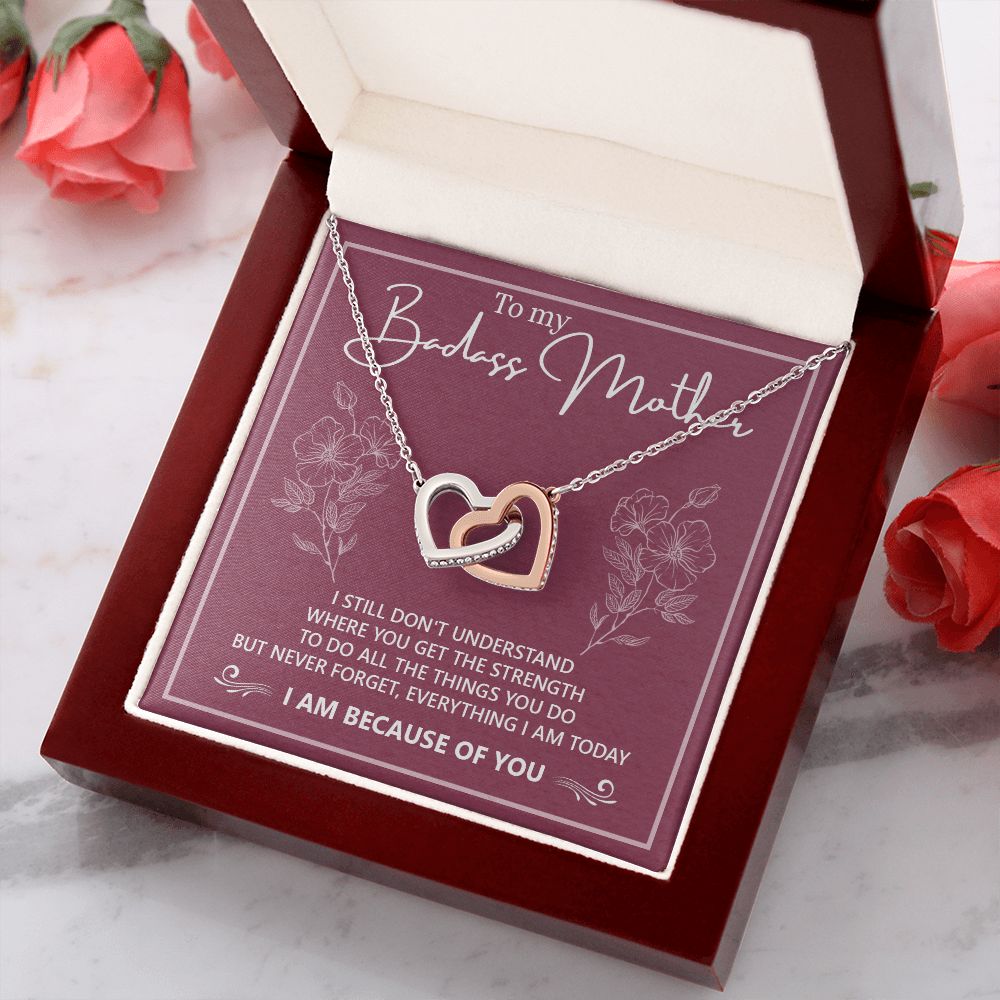 To My Badass Mother Necklace Jewelry Gift For Mom, Gift Card Necklace, Mother's Day Gift For Mom, Birthday Gift For Mom, Mother Jewelry Interlocking Hearts Necklace