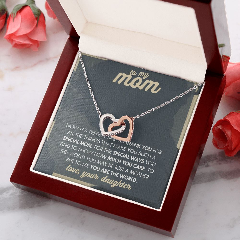 Mom Necklace Gifts for Mom from Daughter to Mom Gifts for Mothers Day from Daughter, To My Mom Necklace from Daughter to Mom Birthday Gifts Necklace with Message Card and Gift Box2237 Interlocking Hearts Necklace