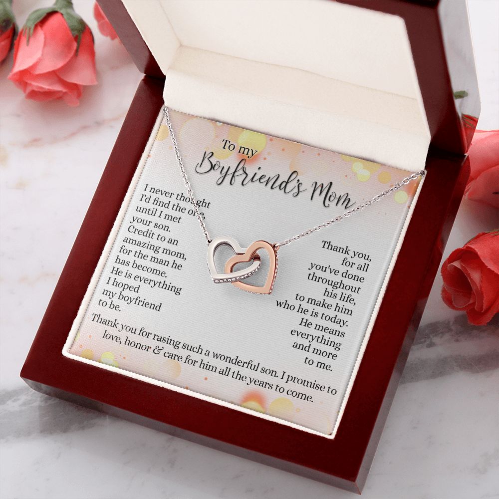To My Boyfriend's Mom Necklace with Message Card Box, Birthday Gift For Boyfriends Mom, Mother's Day Necklace for Mother of Boyfriend, To My Boyfriends Mom Gifts Interlocking Hearts Necklace