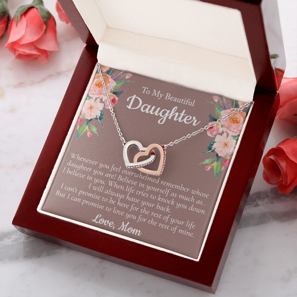 To My Beautiful Daughter Necklace With Thoughtful Card Box Gift Necklace for Daughter from Mom Daughter Gifts for Daughters Jewelry for Girls Her Mother Daughter Necklace Interlocking Hearts Necklace