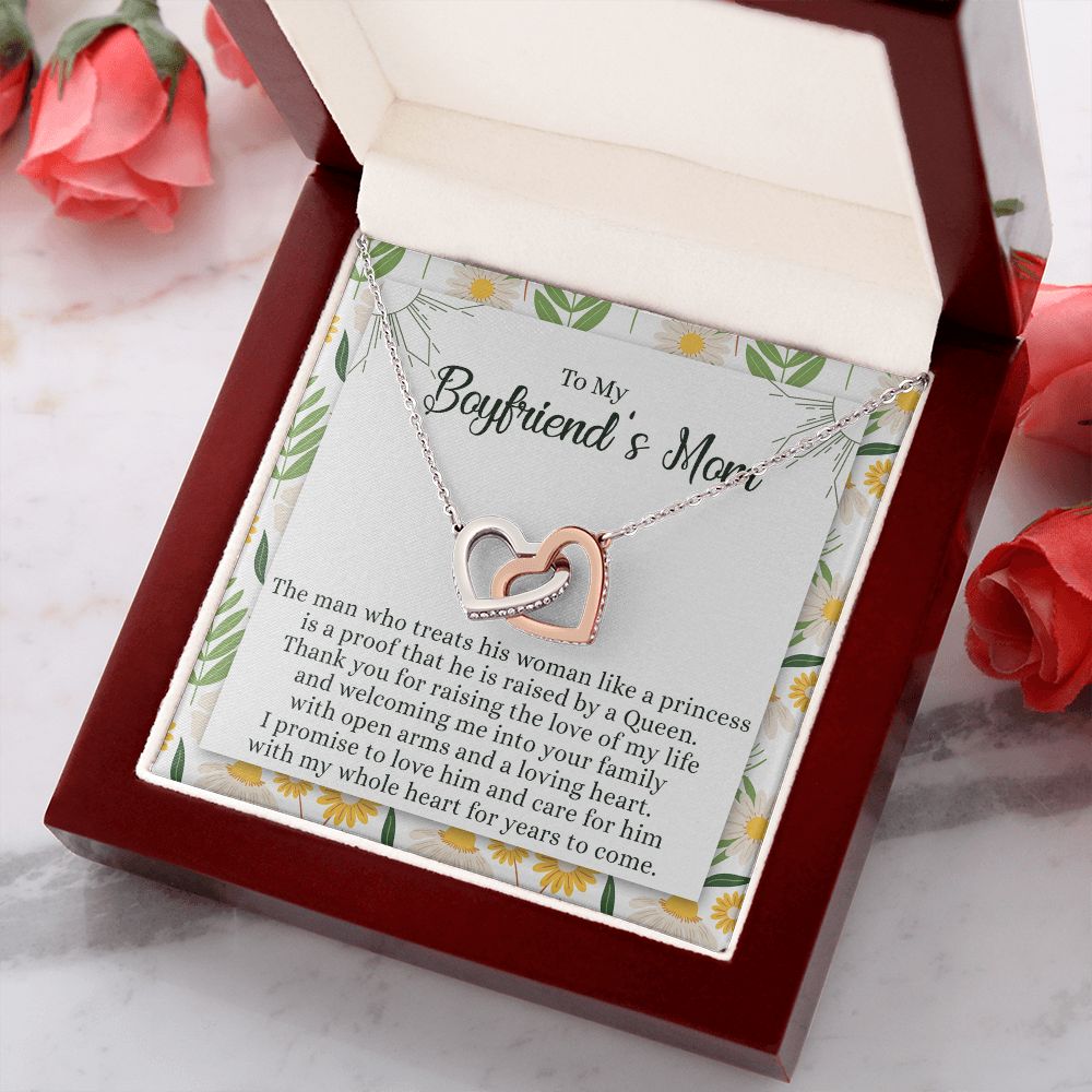 To My Boyfriend's Mom Necklace with Message Card Box, Boyfriends Mom Gift Necklace for Boyfriends Mom Mother Girlfriends to Boyfriend Mom Gift for Mom of Boyfriend Custom Message Card Interlocking Hearts Necklace