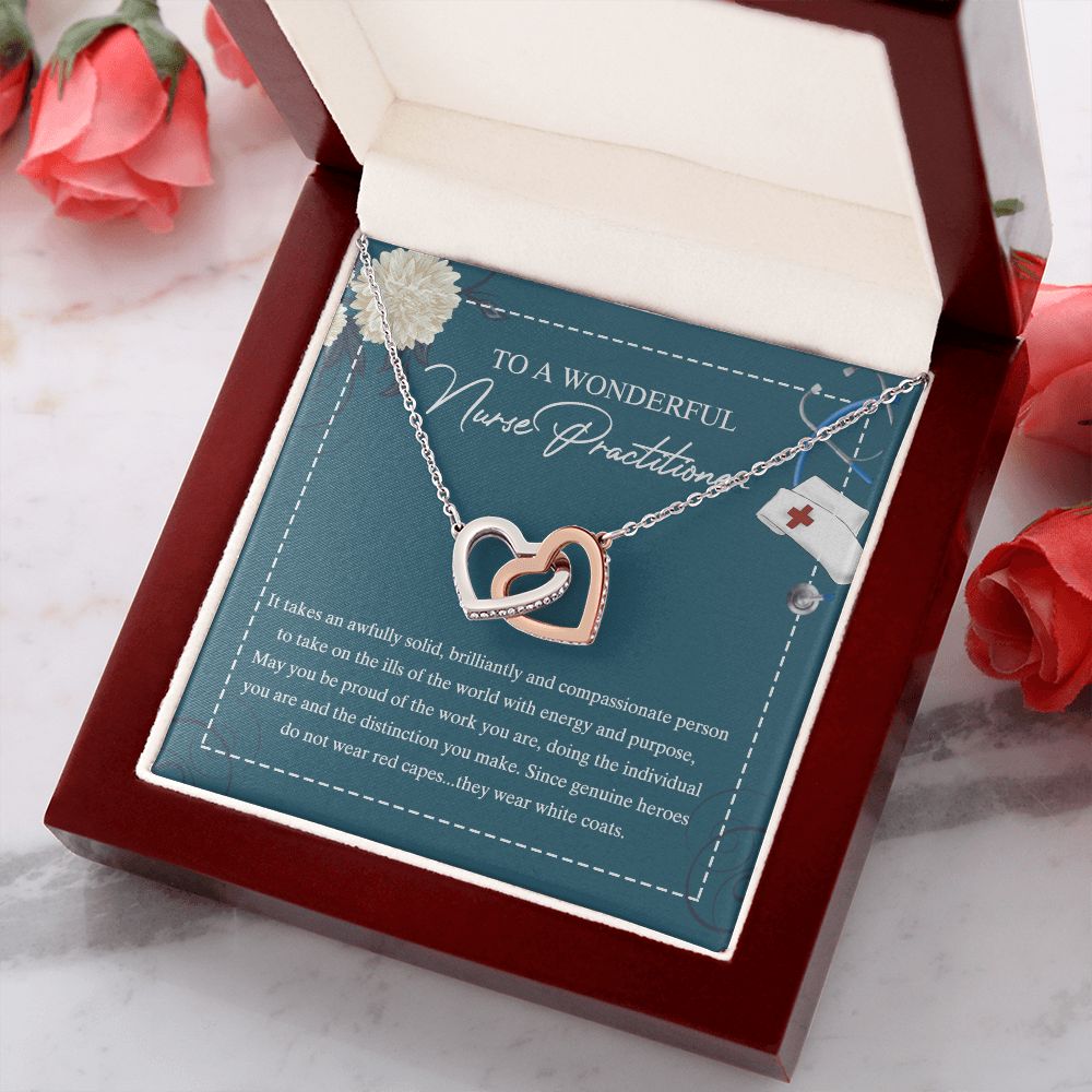 To My Nurse Practitioner Necklace with Box Message Card, Gift For Nurse Jewelry Congrats Graduation Pendants Gift For Daughter, Granddaughter, Niece, Sister Interlocking Hearts Necklace