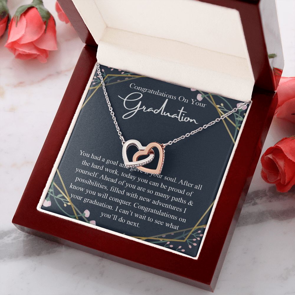 Graduation Gift For Her Necklace High School Graduation Gift, Congrats Graduation Pendants Gift For Daughter, Granddaughter, Niece, Sister Interlocking Hearts Necklace
