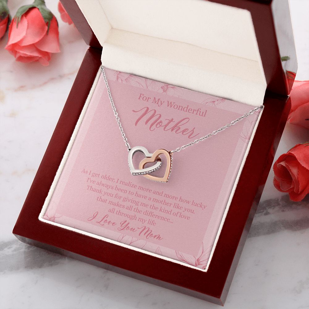 To My Wonderful Mother Necklace Message Card, Gift Box for Mom Birthday Gift From Daughter Mothers Day Necklace for Mom Gift From Daughter Mom Gifts For Wedding Mom Thank You Gift For Mom Interlocking Hearts Necklace
