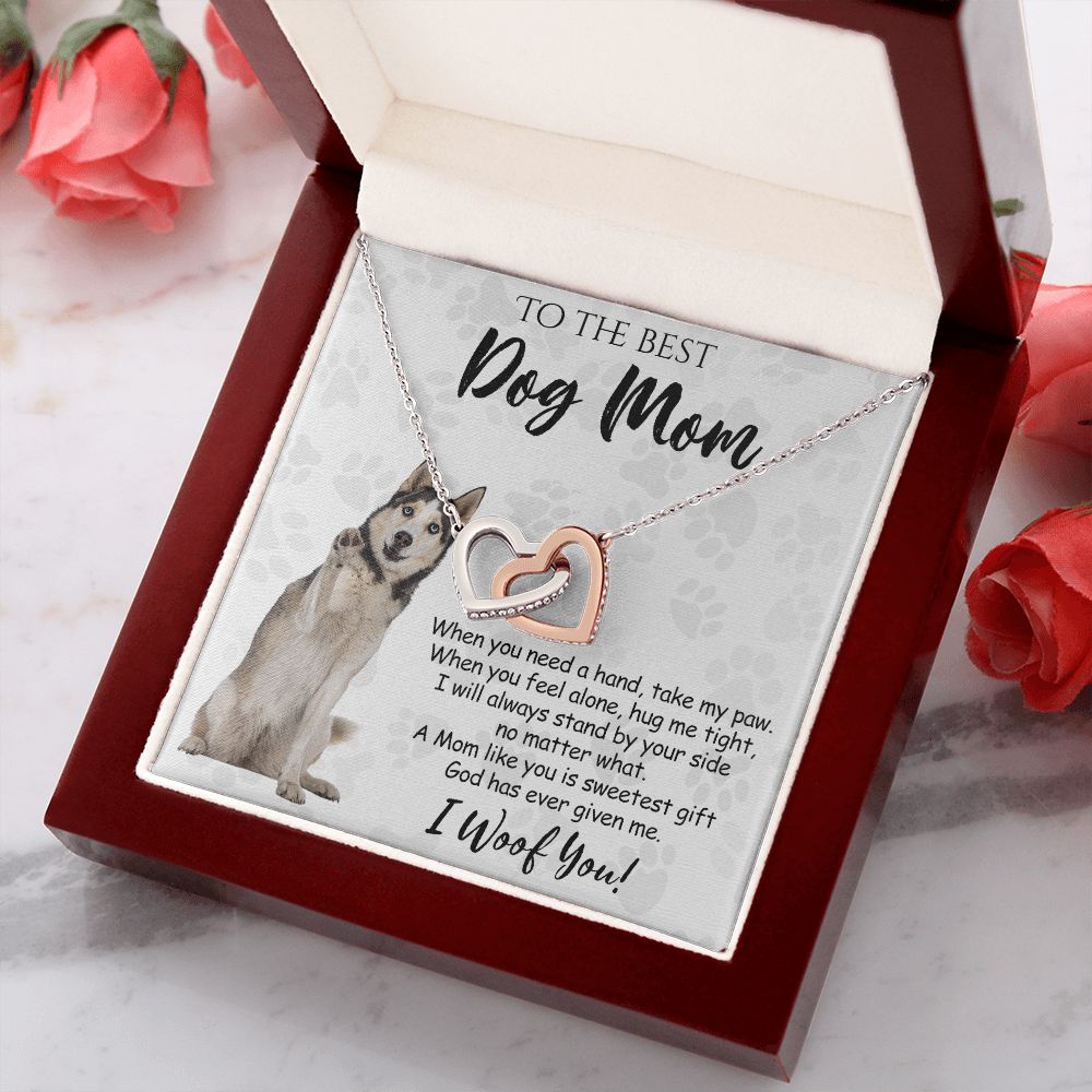 To The Best Husky Dog Mom Knot Necklace Mother's Day Gift , I Woof You Quote Gift Card, Message Card Jewelry For Dog Lovers, Necklace For Mom Interlocking Hearts Necklace