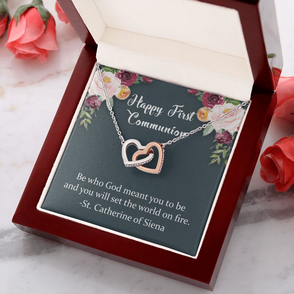 First Communion Necklace, First Communion Gift, First Holy Communion, 1st Communion, Gifts For Girl First Communion Congrats Graduation Pendants Gift For Daughter, Granddaughter, Niece Interlocking Hearts Necklace
