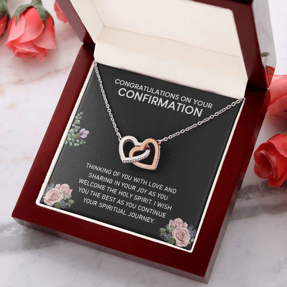 Congratulations On Your Confirmation Love Knot Necklace, Confirmation Gift Interlocking Hearts Necklace