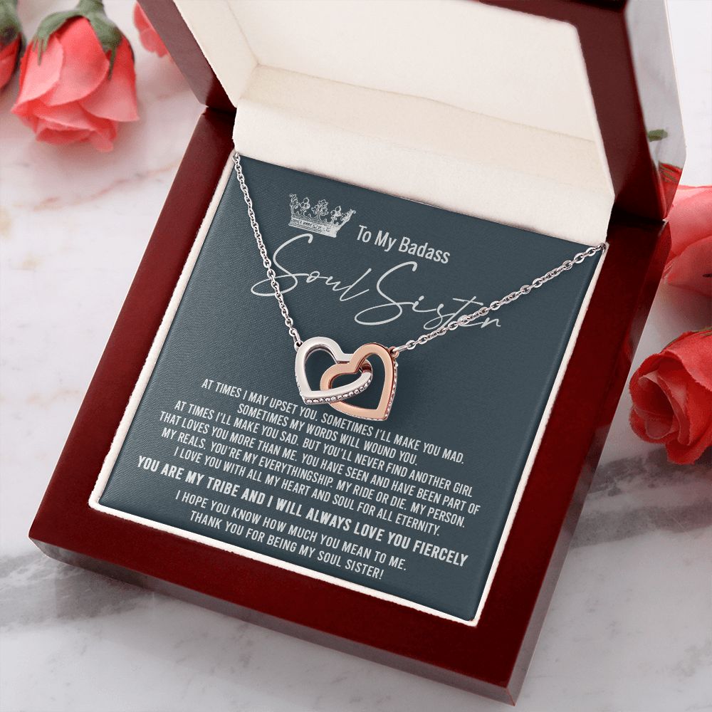 To My Badass Soul Sister Necklace Bestie BFF Gift Interlocking Hearts Necklace Interlocking Hearts Necklace