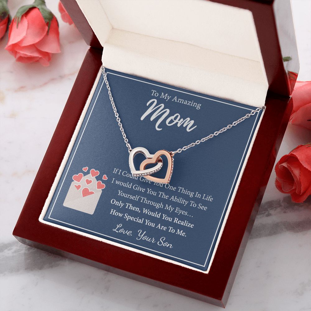 Mom Necklace Gifts for Mom from Daughter to Mom Gifts for Mothers Day from Daughter, To My Mom Necklace from Daughter to Mom Birthday Gifts Necklace with Message Card and Gift Box2238 Interlocking Hearts Necklace