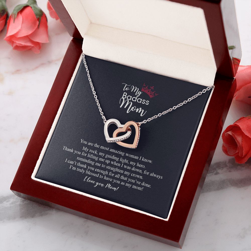 To My Badass Mom Love Knot Necklace, Gift For Mom Mother's Day Birthday Gift Interlocking Hearts Necklace