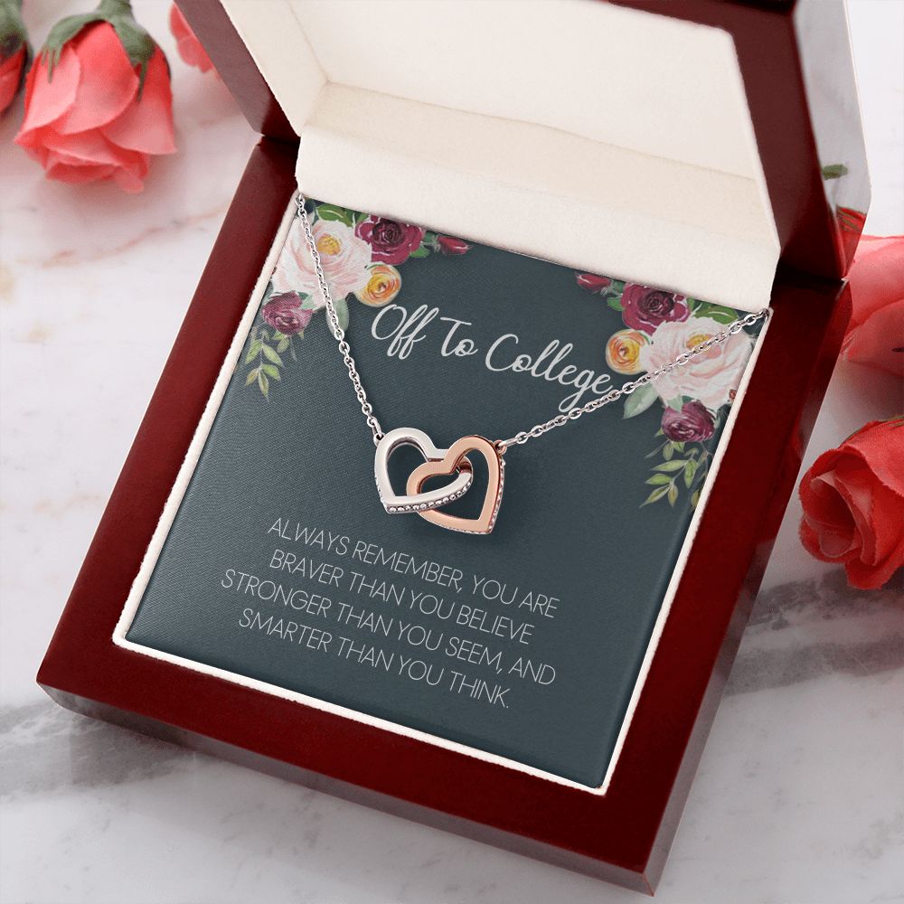 Off To College Necklace, Graduation Gifts For for Girl Congrats Graduation Pendants Gift For Daughter, Granddaughter, Niece, Sister Interlocking Hearts Necklace