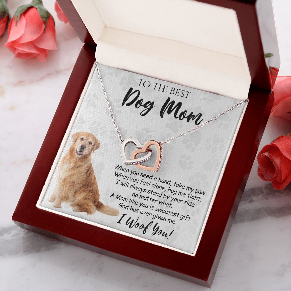 To The Best Golden Retriever Dog Mom Knot Necklace Mother's Day Gift , I Woof You Quote Gift Card, Message Card Jewelry For Dog Lovers, Necklace For Mom Interlocking Hearts Necklace