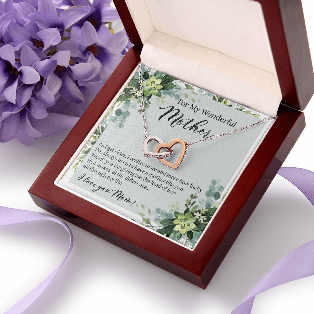 To My Wonderful Mother Necklace Message Card, Gift Box for Mom Birthday Gift From Daughter Mothers Day Necklace for Mom Gift From Daughter Mom Gifts For Mom Thank You Gift For Mom Interlocking Hearts Necklace
