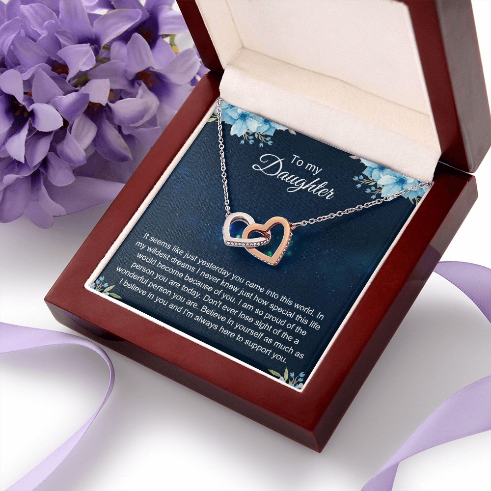 To My Daughter Gift Necklace from Mom, Mother and Daughter Necklace for Girls, Mother Daughter Gift Ideas, Jewelry Pendant Interlocking Hearts Necklace