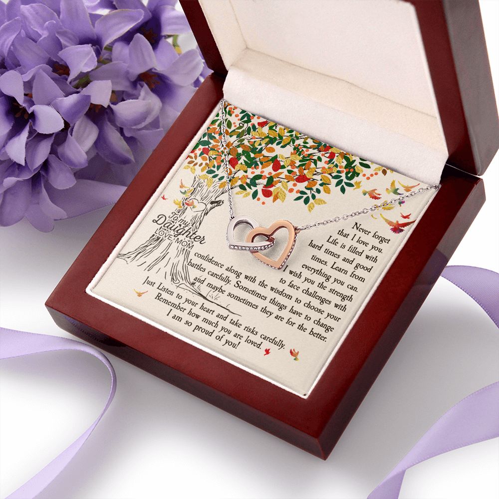 To My Daughter Necklace Pendant Gift From Mom Tree Revised I Am So Proud Of You With Message Card Gift Box Gift For To Daughter, Daughter In Law On Birthday Anniversary Interlocking Hearts Necklace