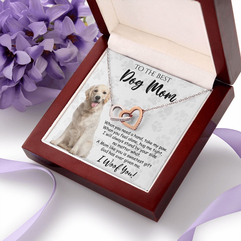 To The Best Golden Retriever Dog Mom Knot Necklace Mother's Day Gift , I Woof You Gift Card, Message Card Jewelry For Dog Lovers, Necklace For Mom Interlocking Hearts Necklace