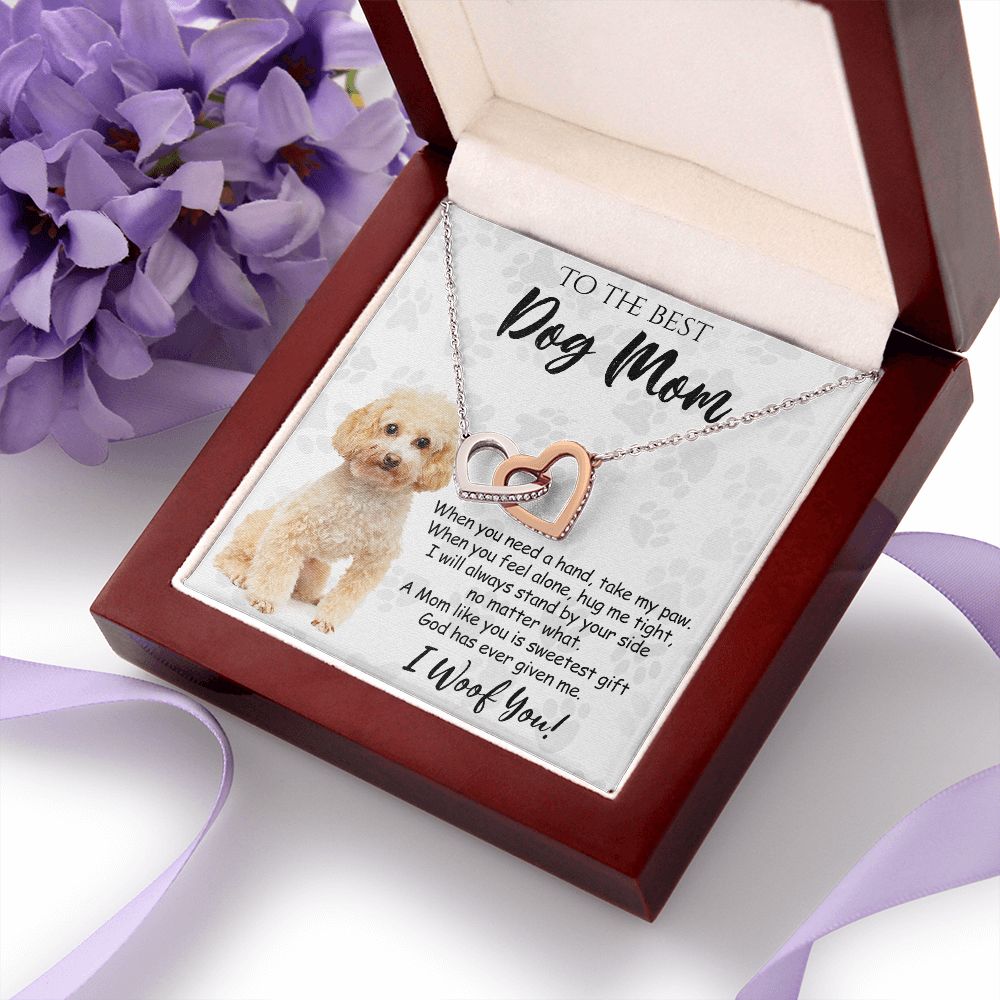 To The Best Poodle Dog Mom Knot Necklace Mother's Day Gift , I Woof You Quote Gift Card, Message Card Jewelry For Dog Lovers, Necklace For Mom Interlocking Hearts Necklace