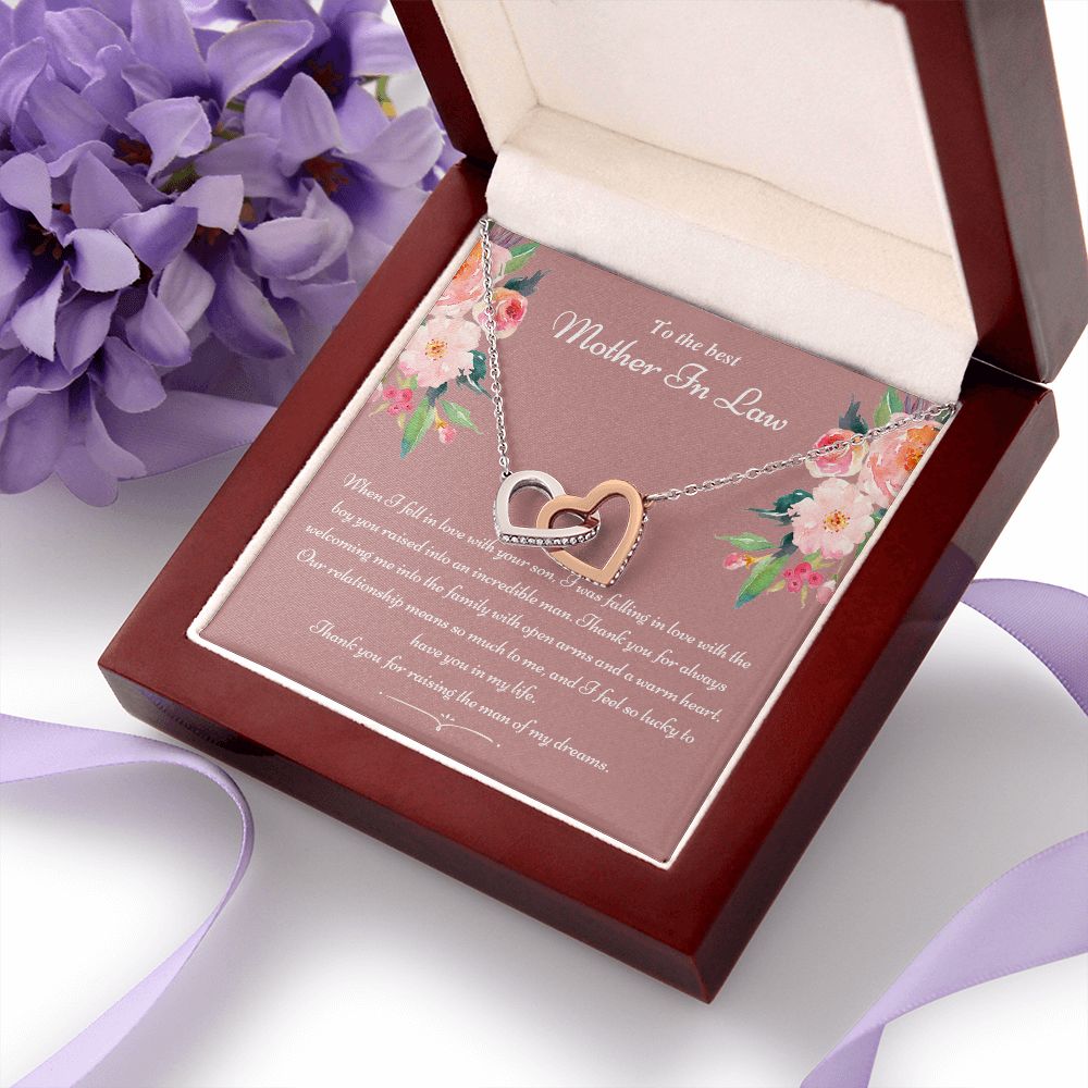To The Best Mother In Law Gifts, Love Knot Necklace, Mother's Day Necklace Gifts Interlocking Hearts Necklace