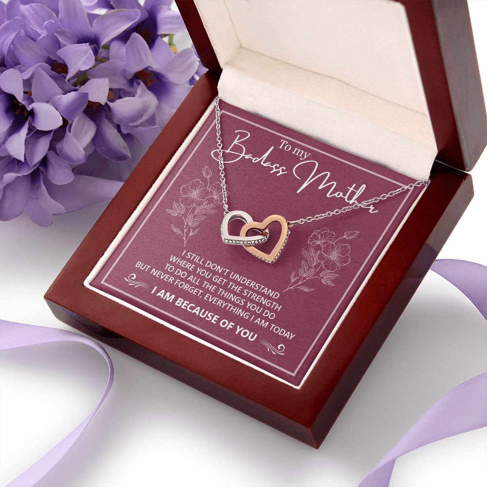 To My Badass Mother Necklace Jewelry Gift For Mom, Gift Card Necklace, Mother's Day Gift For Mom, Birthday Gift For Mom, Mother Jewelry Interlocking Hearts Necklace
