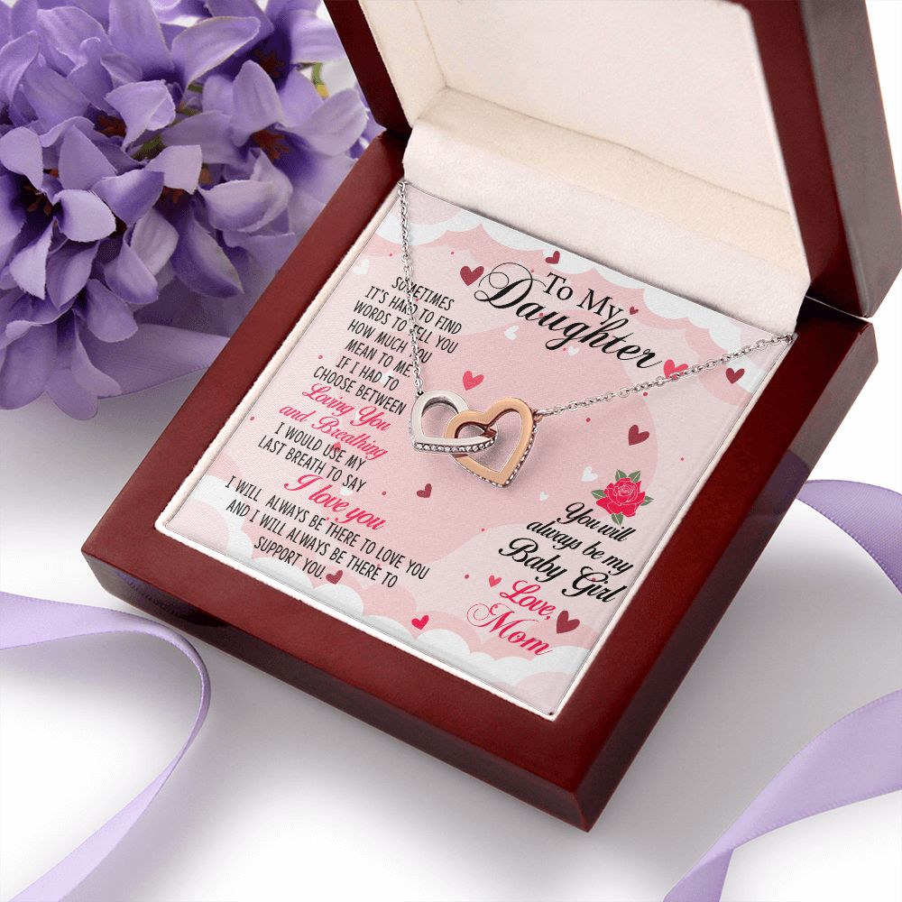 To my Daughter Necklace Pendant Gift From Mom Loving You And Breathing With Message Card Gift Box Gift For To Daughter, Daughter In Law On Birthday Anniversary Interlocking Hearts Necklace
