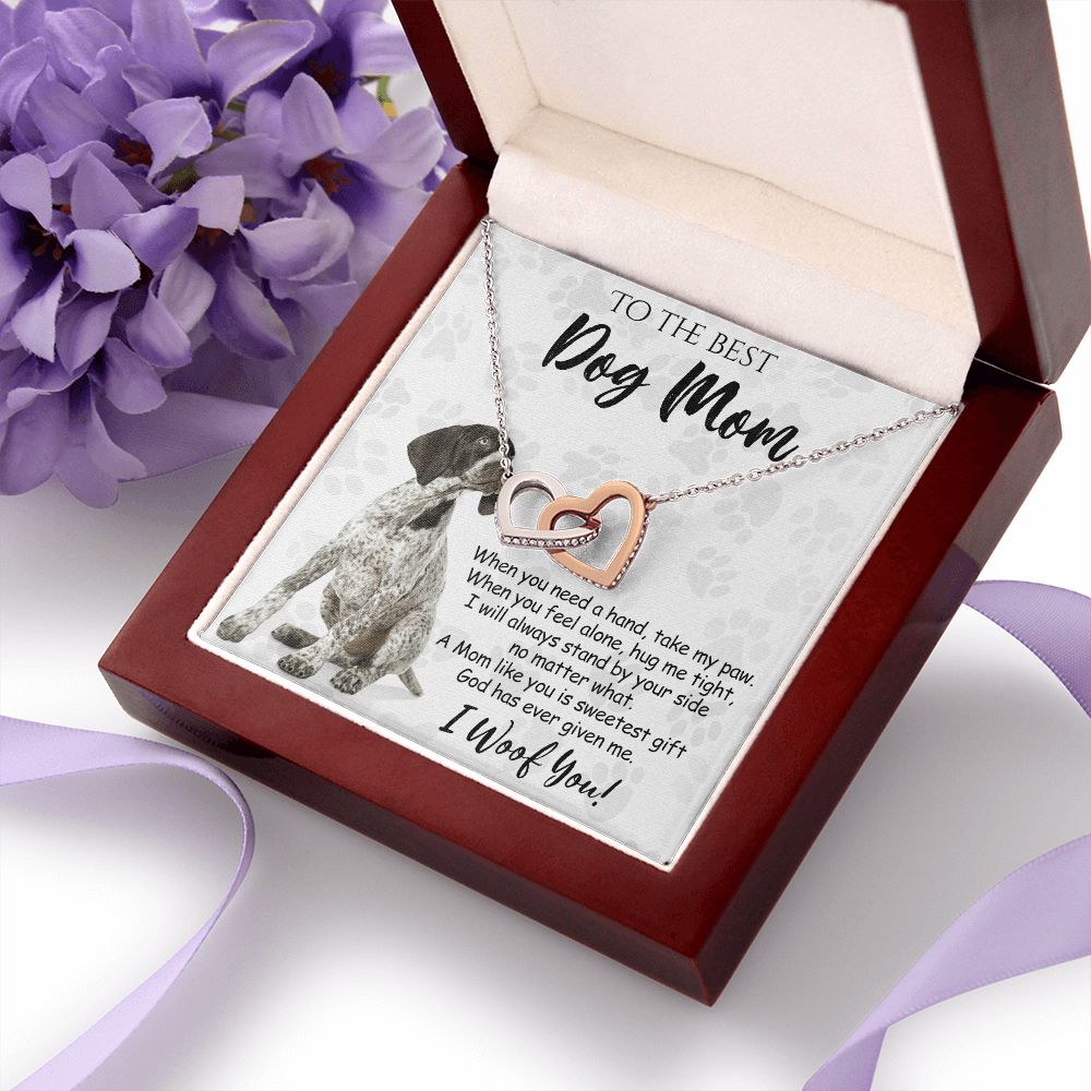To The Best German Shorthaired Pointer Dog Mom Knot Necklace Mother's Day Gift , I Woof You Quote Gift Card, Message Card Jewelry For Dog Lovers, Necklace For Mom Interlocking Hearts Necklace