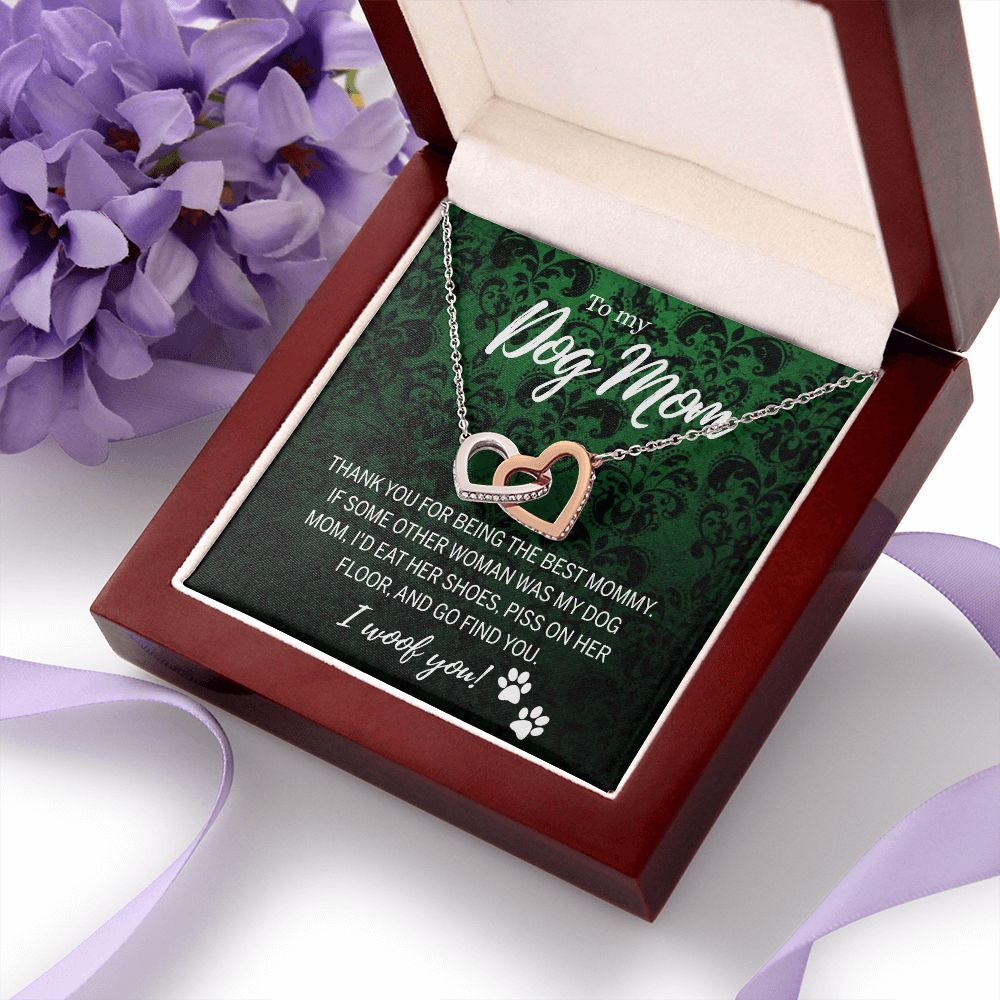 To My Dog Mom Necklace with Message Card Mother's Day Gift for Dog Mom Dog Mom Gift Dog Mom Mothers Day Necklace for Dog Mom Mother Birthday Gift Dog Lover Necklace for Women Interlocking Hearts Necklace