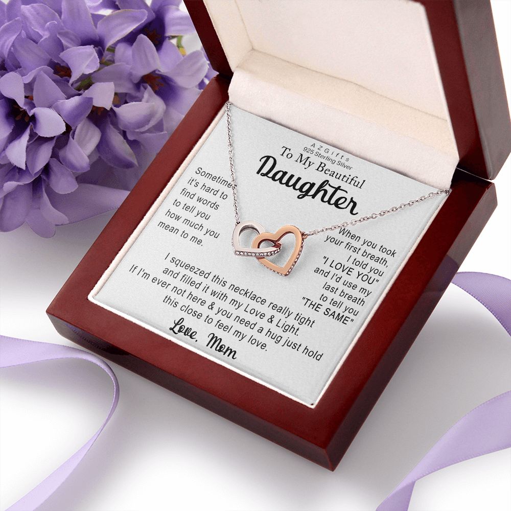 To My Daughter Necklace Gift from Mom Necklace for Daughter from Mom Mother Christmas Birthday Gifts for Teen Girls Women Gift for Daughter Jewelry Present for Her Interlocking Hearts Necklace