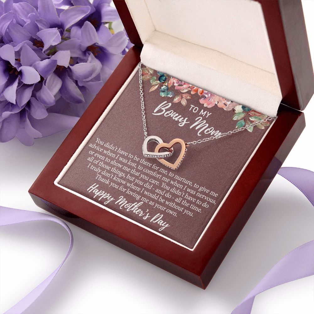 To My Bonus Mom Necklace, Gift for Bonus Mother From Bonus Daughter to Stepmom Jewelry Gift for Mother's Day, Valentine's, Birthday, Anniversary Interlocking Hearts Necklace