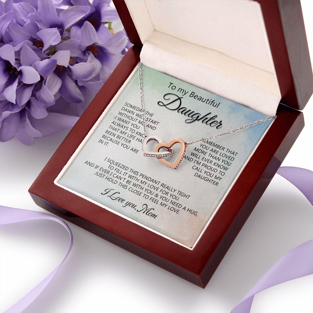 Jewelry Pendant Present for Daughter, To My Daughter Gift Necklace from Mom, Mother Daughter Gift Ideas, Birthday Christmas Gift Graduation Gifts for Daughters, Mother and Daughter Necklace 14 Interlocking Hearts Necklace