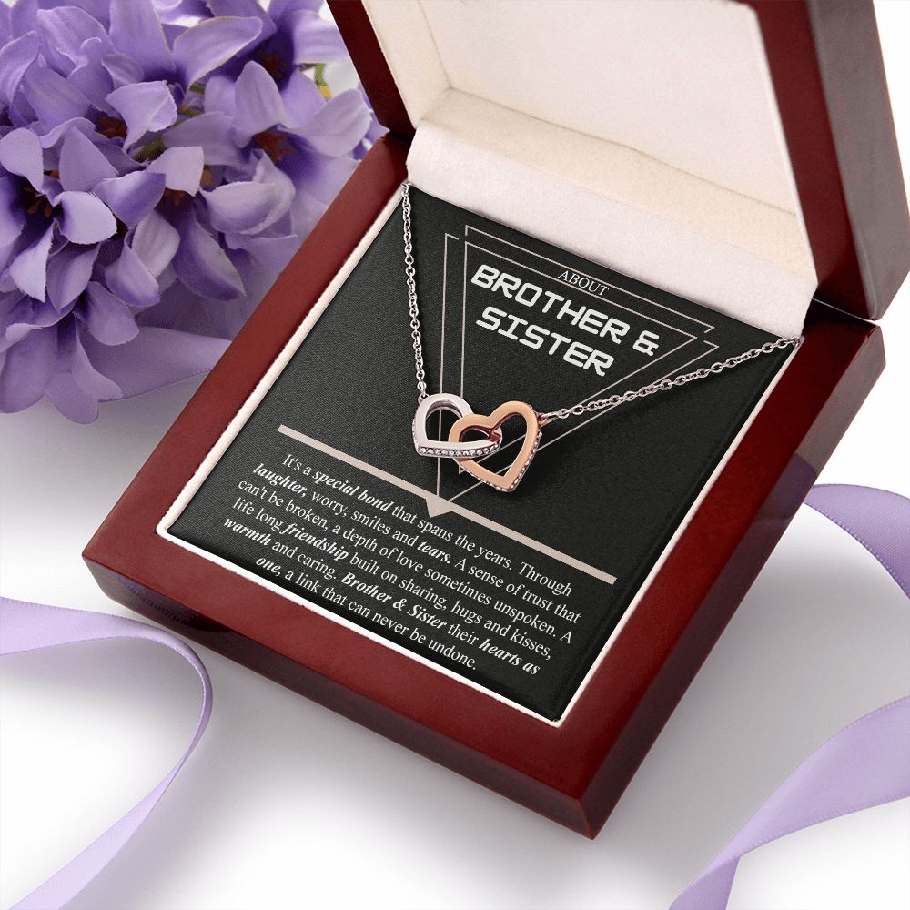 Brother & Sister Gift Necklace Cuban Link Chain Necklace Gift From Sister to Bro Interlocking Hearts Necklace