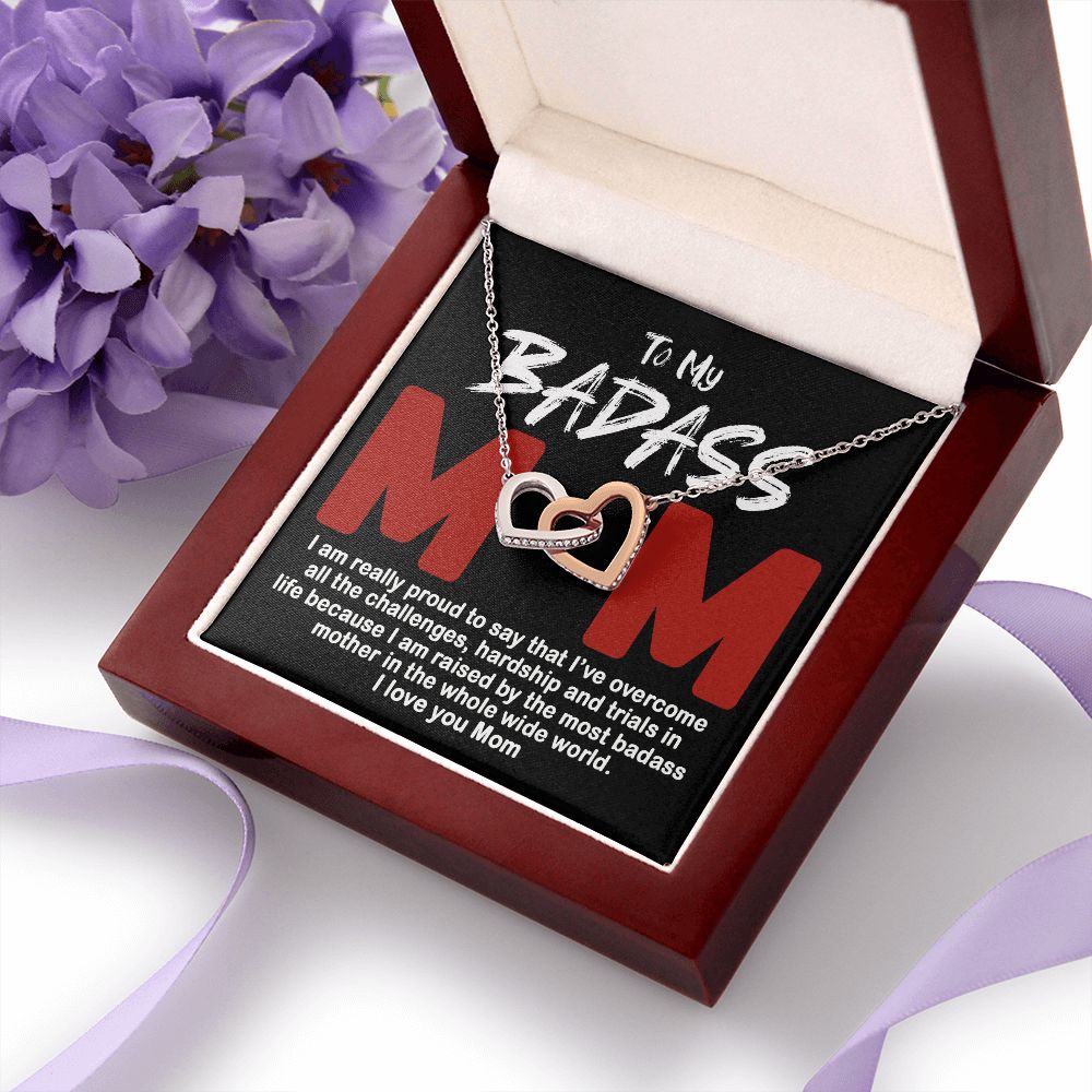 To My Badass Mom Necklace Badass Mom Gift, Jewelry For Step Mom On Mother's Day Interlocking Hearts Necklace