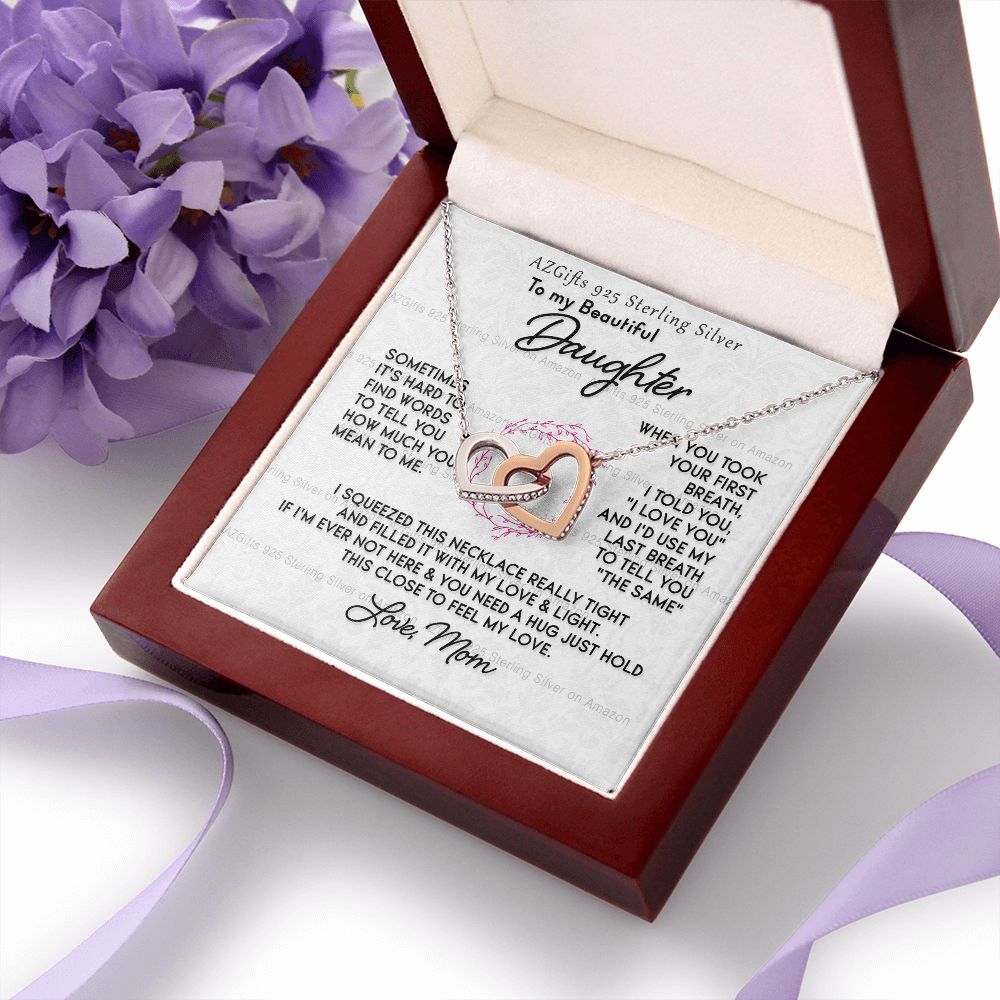 To My Daughter Necklace With Box Card Gift for Daughter Pendant Jewelry Birthday Gift For Her From Mom Mother Gift For Daughter Jewelry for Daughter from Mom Interlocking Hearts Necklace