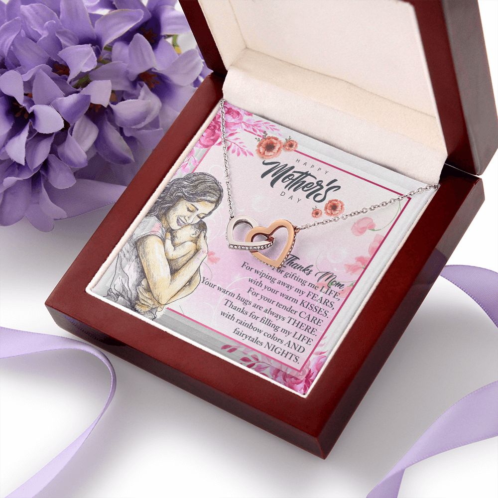 To My Mom, Mother Necklace Pendant Gift From Daughter Or Son Thanks Mom For Gifting Me Life With Message Card Gift For Mom Interlocking Hearts Necklace