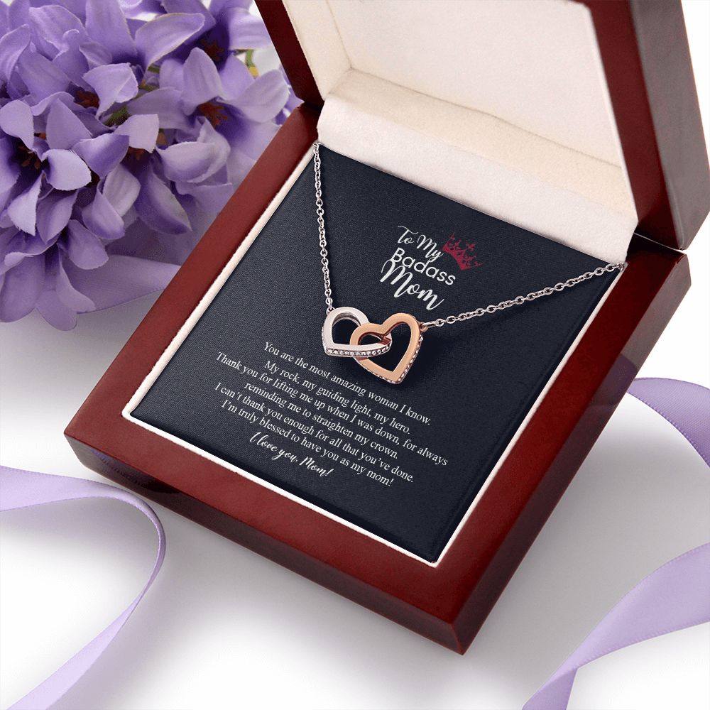To My Badass Mom Love Knot Necklace, Gift For Mom Mother's Day Birthday Gift Interlocking Hearts Necklace