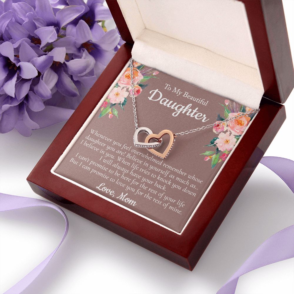 To My Beautiful Daughter Necklace With Thoughtful Card Box Gift Necklace for Daughter from Mom Daughter Gifts for Daughters Jewelry for Girls Her Mother Daughter Necklace Interlocking Hearts Necklace
