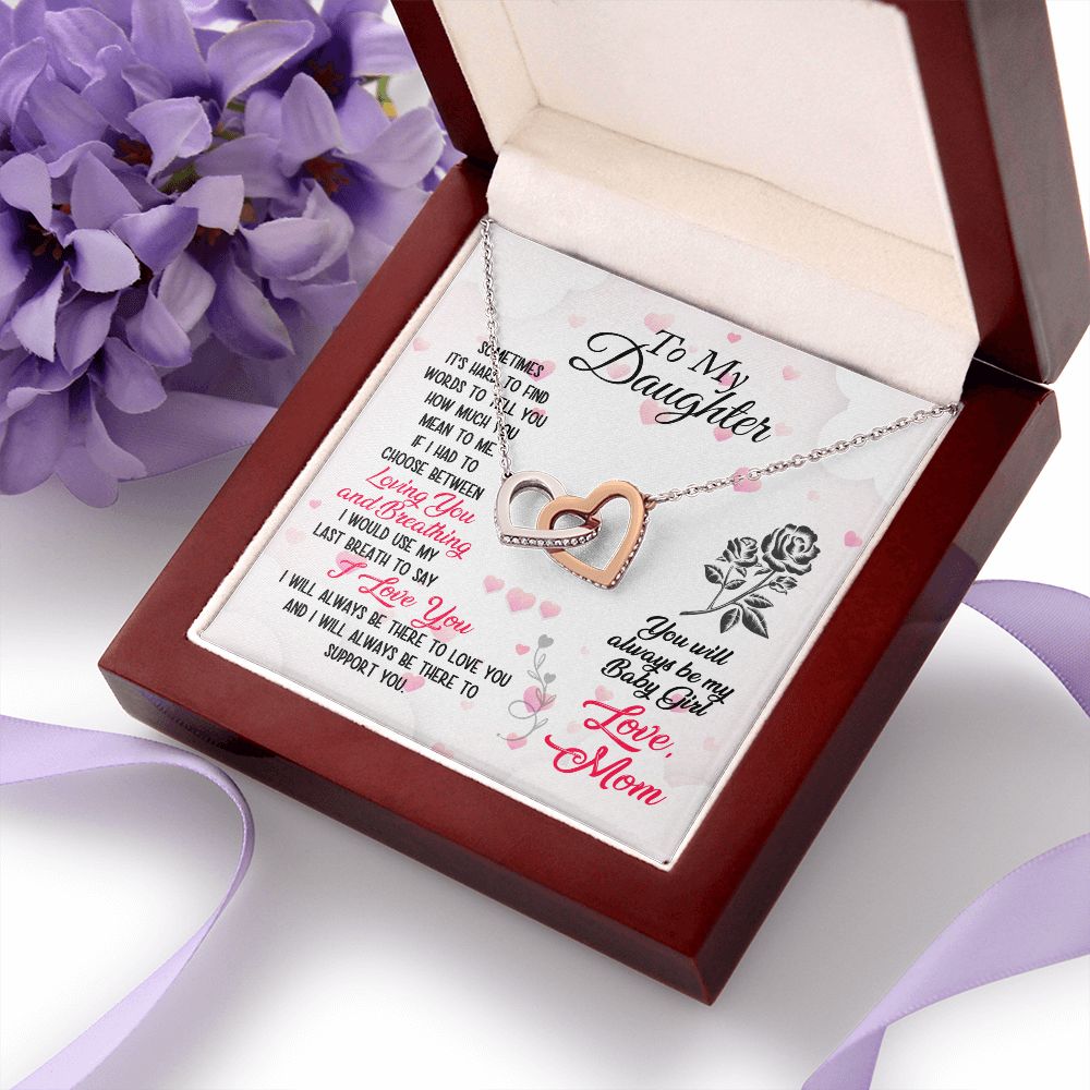To My Daughter Necklace Pendant Gift From Mom Necklace Loving You And Breathing With Message Card Gift Box Gift For To Daughter, Daughter In Law On Birthday Anniversary Interlocking Hearts Necklace