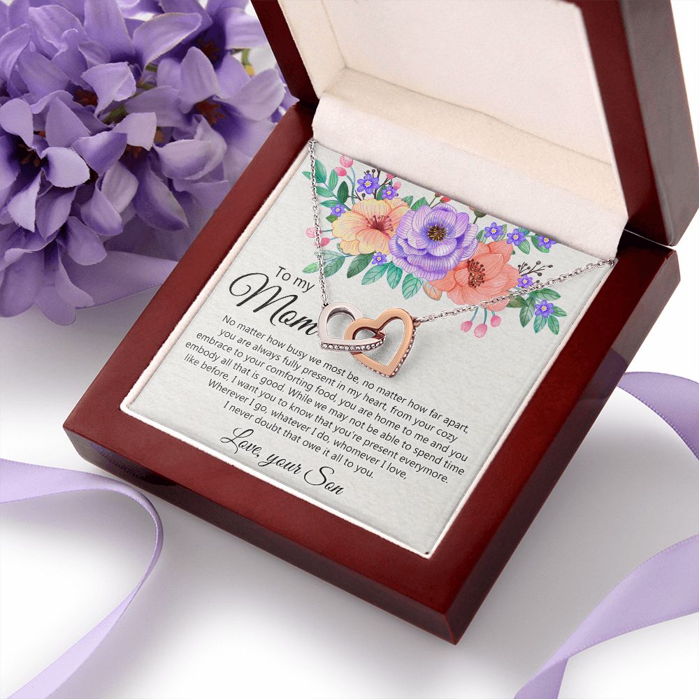 To my Mom Love Your Son Necklace, Meaningful Gift for Mom Necklace Jewelry for Women, Gift for Mom from Son, Son to Mom Jewelry Box, Mom Gift on Mother's Day Birthday Holiday Present Interlocking Hearts Necklace