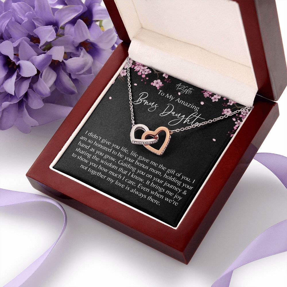 Bonus Daughter Gifts From Stepdad, Step Daughter Gifts From Stepmom, Stepdaughter Gifts From Stepdad, Father Stepdaughter Necklace, To My Bonus Daughter Necklaces, Christmas Gifts For Bonus D Interlocking Hearts Necklace