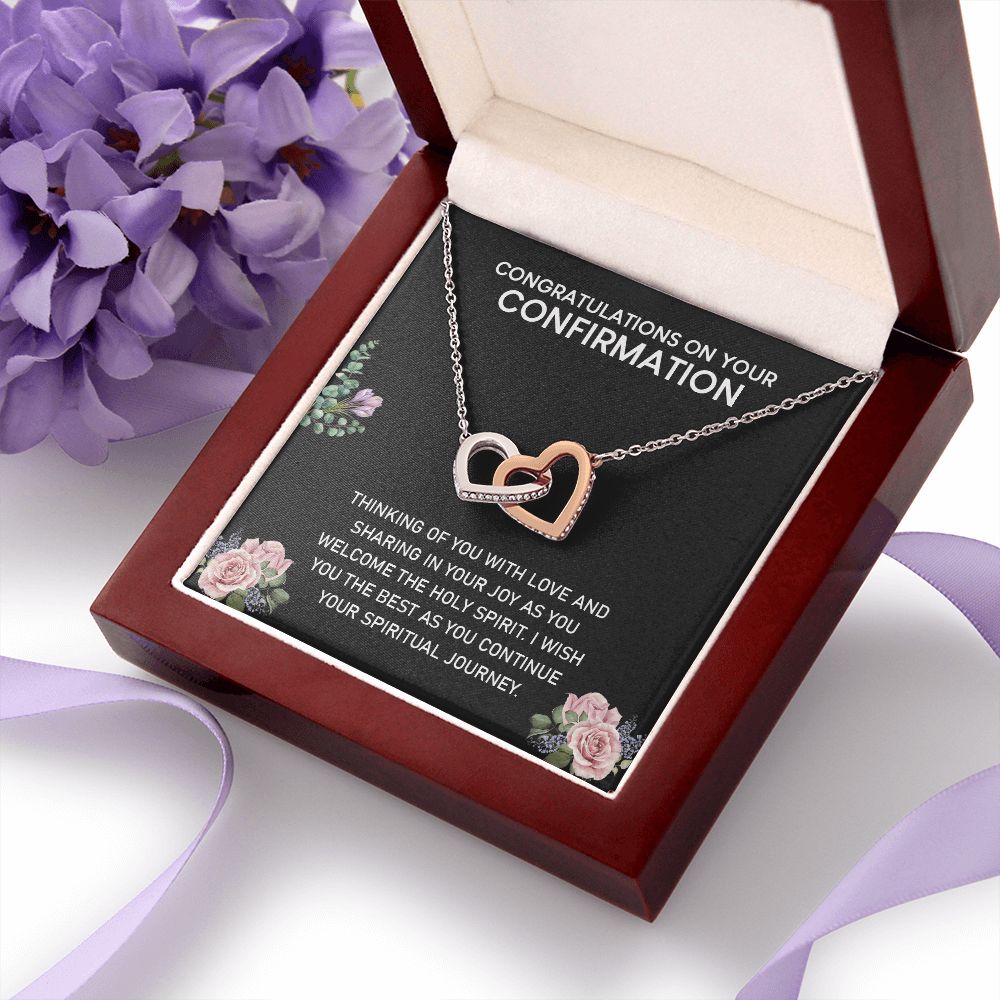 Congratulations On Your Confirmation Love Knot Necklace, Confirmation Gift Interlocking Hearts Necklace