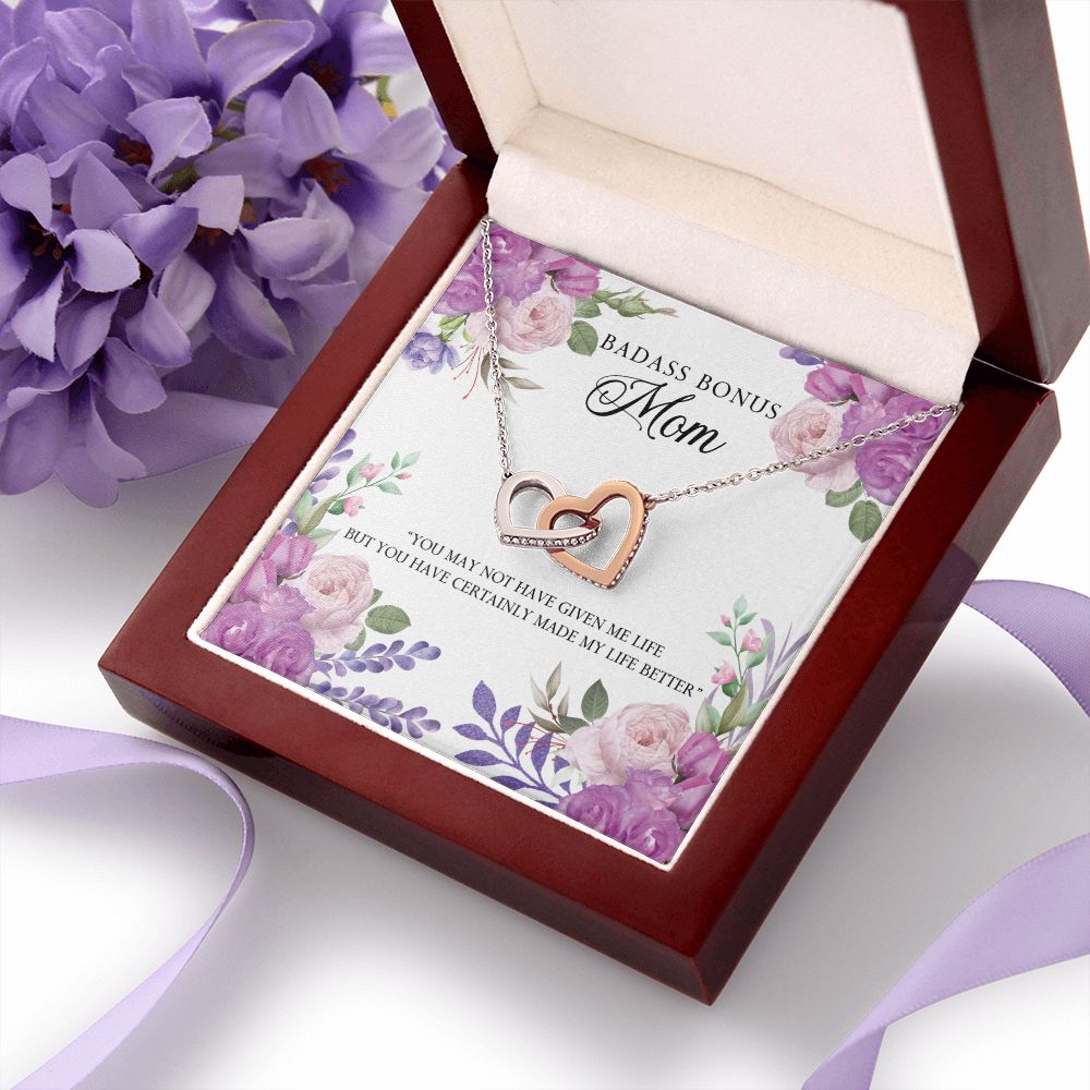 To My Badass Bonus Mom Necklace Pendant Gift From Daughter Or Son Necklace For To Mommy, Mother, Mother In Law Gift On Birthday, Anniversary Holiday Gift 30821 Interlocking Hearts Necklace