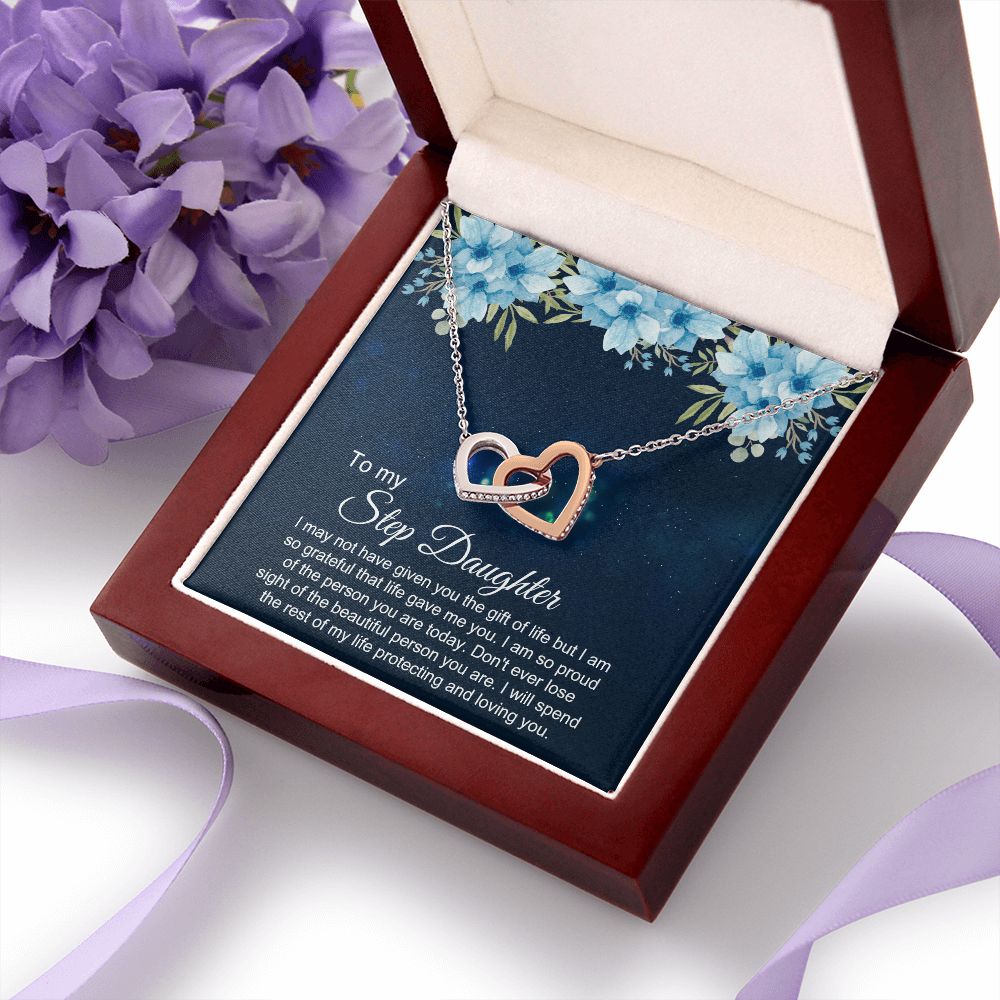 Bonus Daughter Gifts From Stepdad, Step Daughter Gifts From Stepmom, Stepdaughter Gifts From Stepdad, Father Stepdaughter Necklace, To My Bonus Daughter Necklaces, Christmas Gifts For Bonus3 Interlocking Hearts Necklace